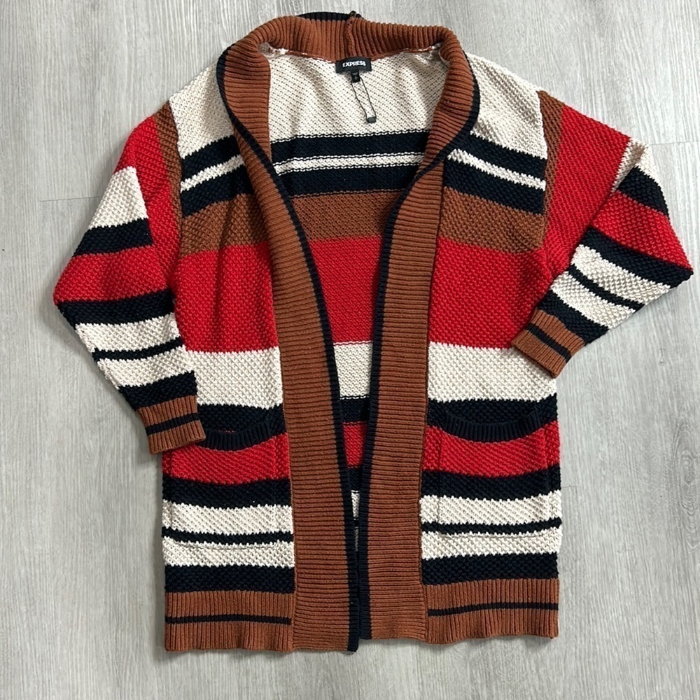 Express Color Block Open Front Knit Cardigan - image 6